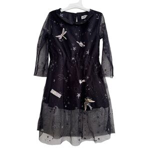 H&M Navy Blue Dress Stars Glitter Dragonfly Planet Space Mesh Girls 2T-3T